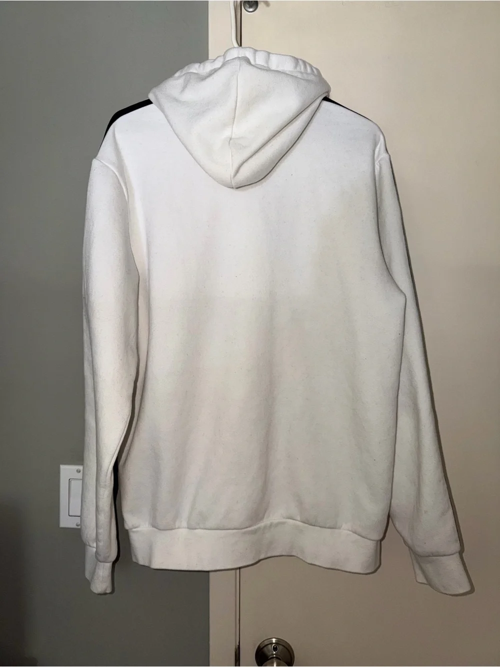 adidas White Hoodie with Black Logo & Stripes